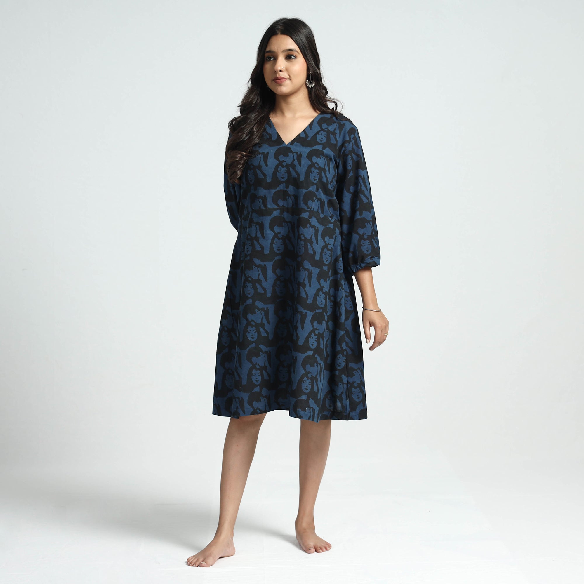 ITOKRI CASUALS Black & Blue - Bindaas Art Block Printed Cotton Dress - view 2