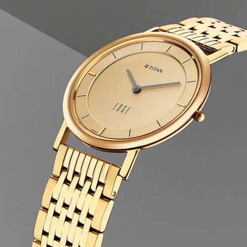 Titan Edge Metal Yellow Dial With Yellow Gold Stainless Steel Strap Watch For Men 38.4mm NT1595YM01 - view 2