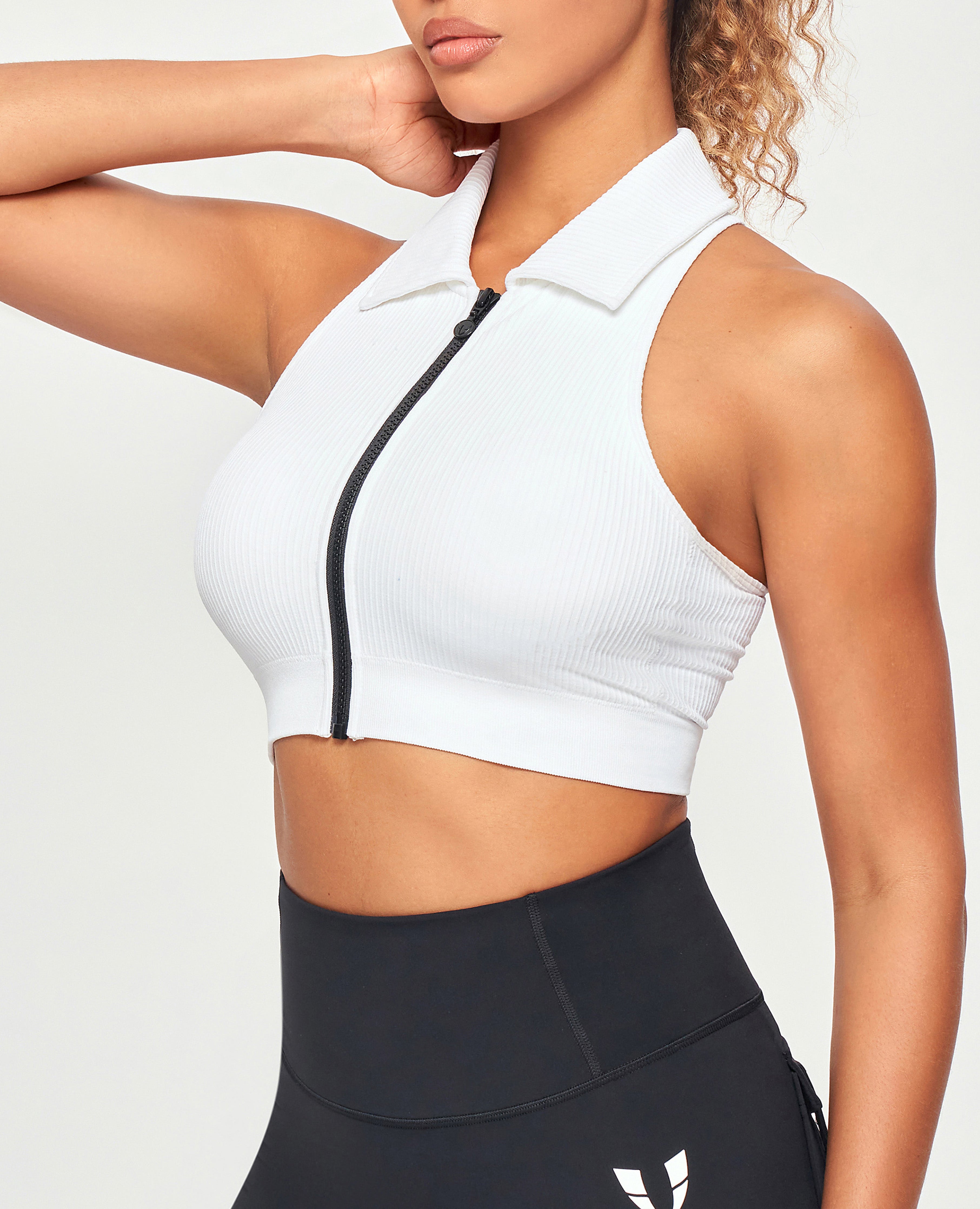 FIRM ABS Ribbed Full Zip Padded Tank Top - White - view 3