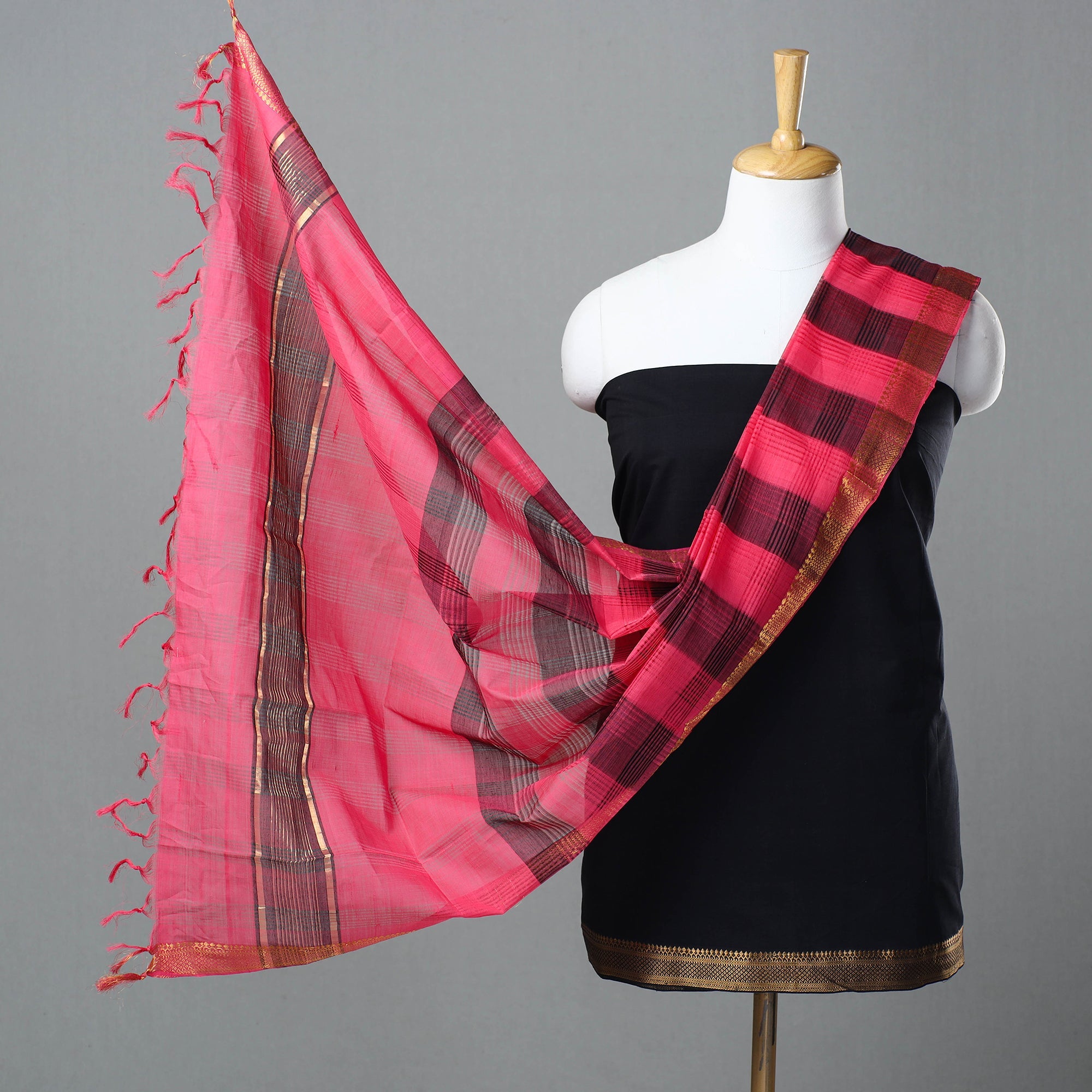 SOUTH KARGHA Black - 3pc Handloom Cotton Mangalagiri Dress Material 12