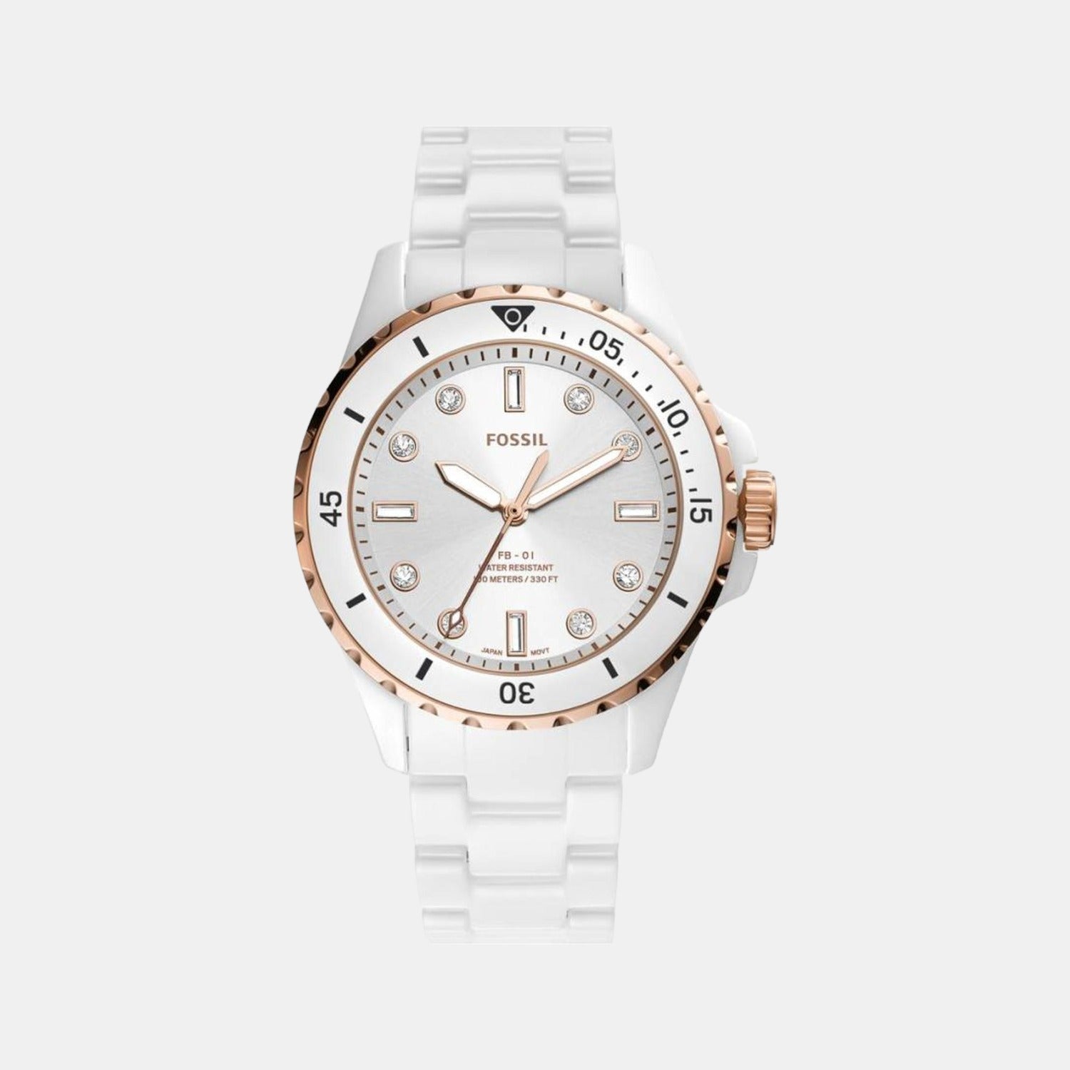 Fossil Fb-01 Women Quartz White Dial Analog Ceramic Watch CE1107