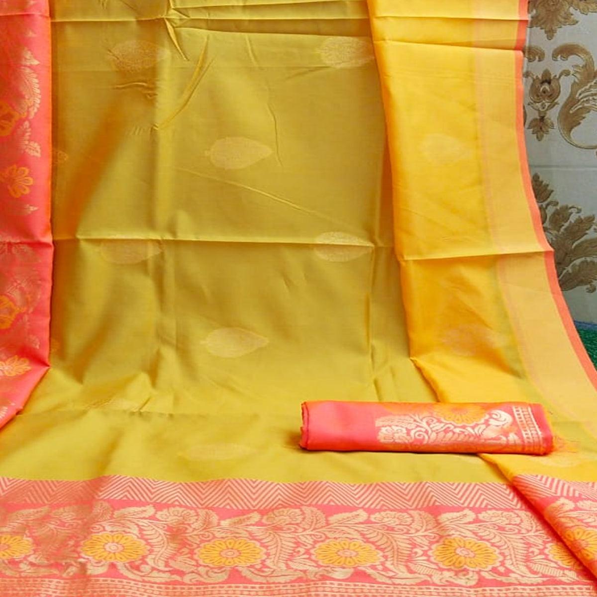 Peachmode Captivating Yellow Colored Festive Wear Woven Heavy Banarasi Silk Saree - view 2