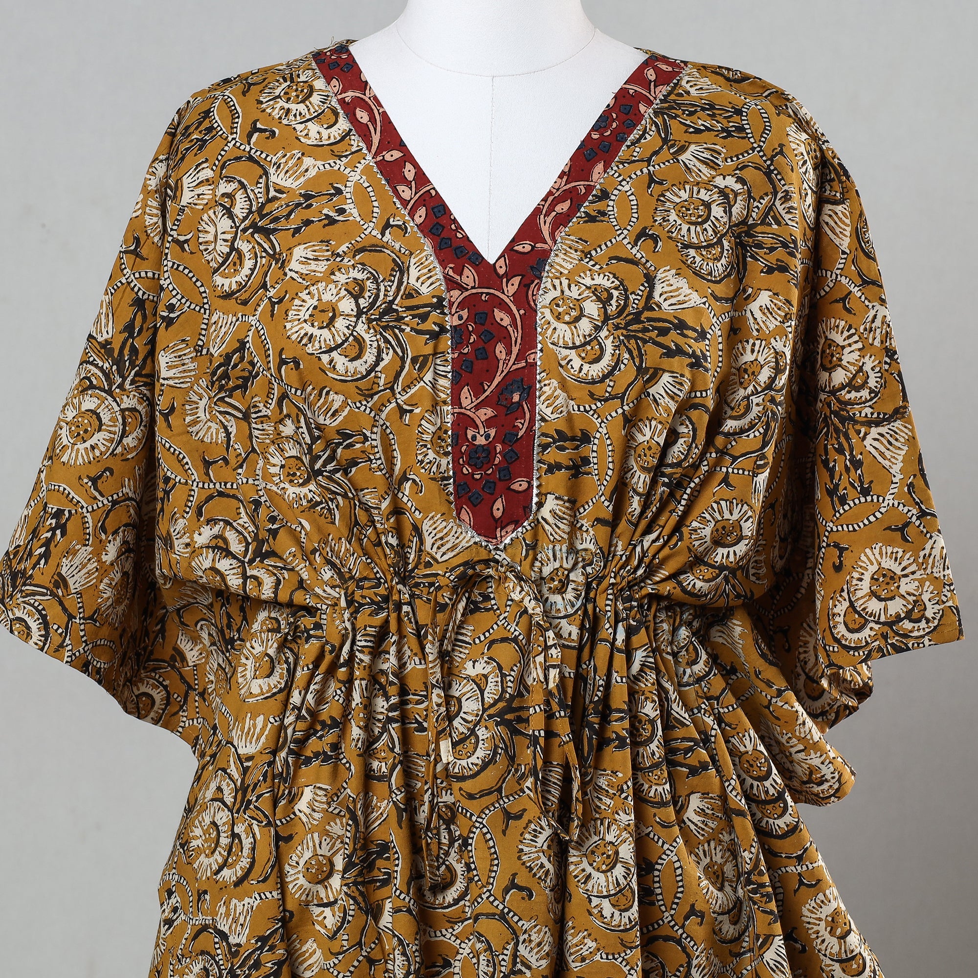 ITOKRI CASUALS Brown - Bagru Block Printed Cotton Kaftan with Tie-Up Waist (Short) - view 2