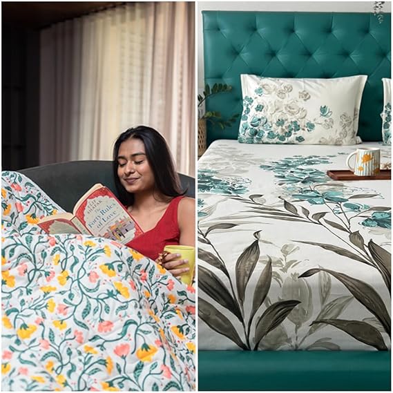 Cotton bedsheet ac – Urban Space -Home Furnishing Store Cotton Bedsheet + AC Blanket Combo Pack - (Combo 27 - Kashmir+ Majestic Aqua bedsheet)