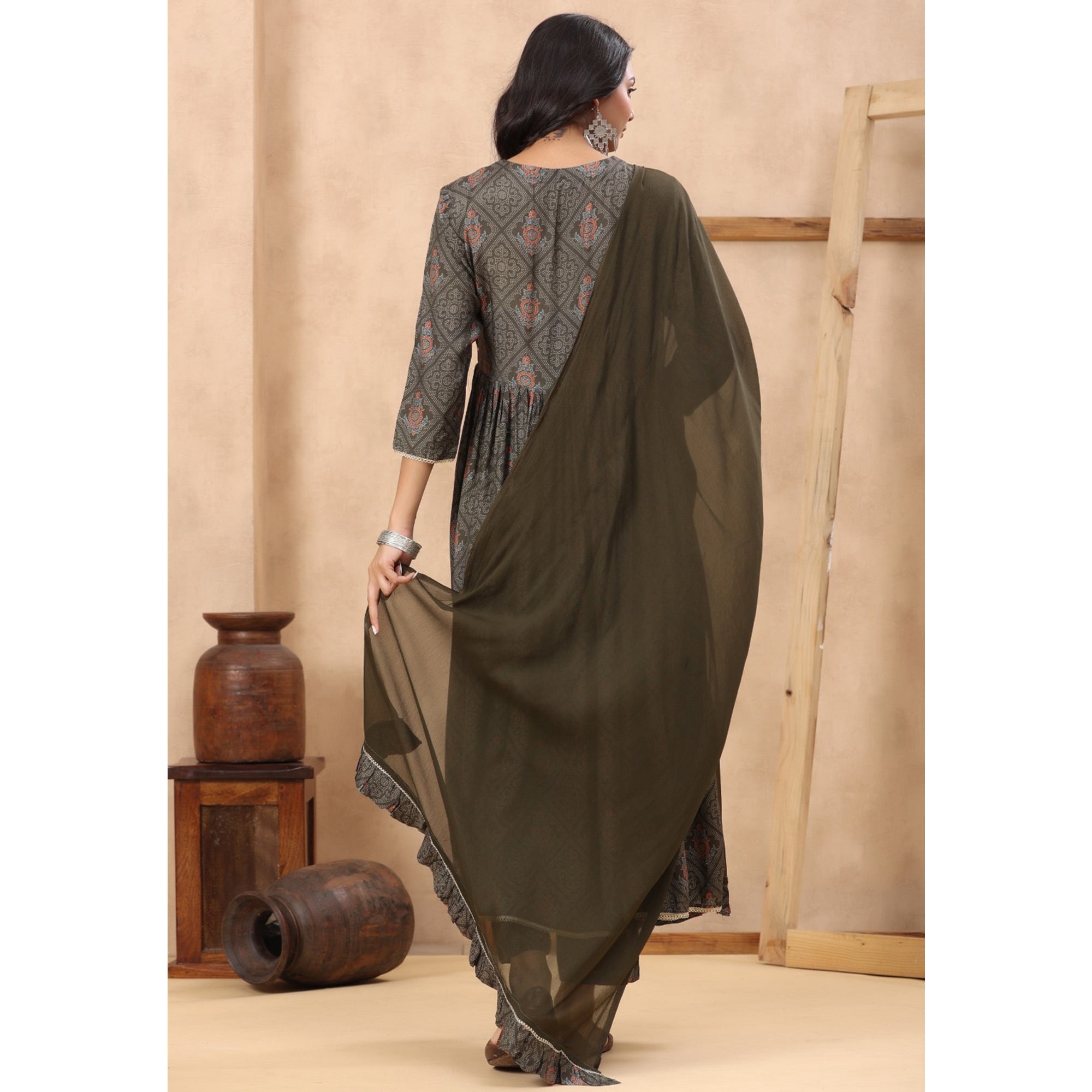 BlackTree grey-printed-with-sequins-work-muslin-anarkali-suit - view 7