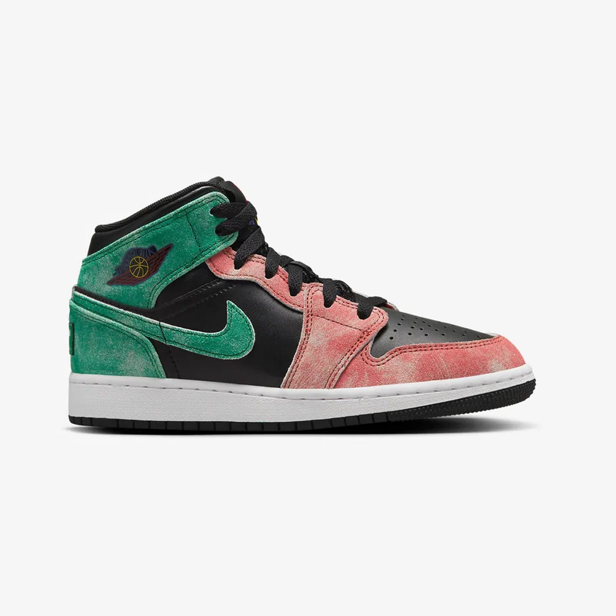 Jordan | AIR JORDAN 1 MID SE (GS) { BLACK/PINE GREEN-DUNE RED-PINE GREEN