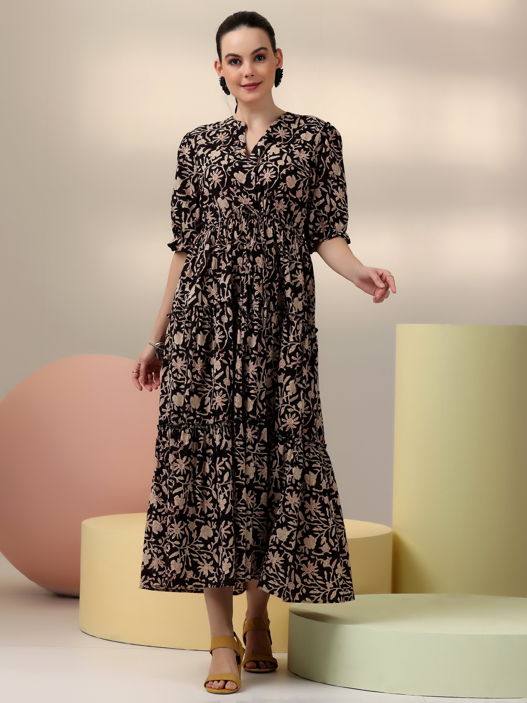 Libas Black Printed Cotton Fit and Flare Dress - view 5