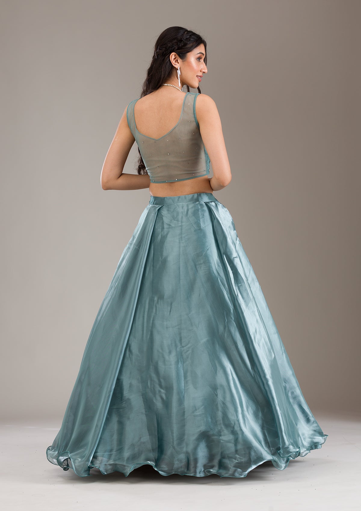 Koskii Sea Green Cutdana Organza Readymade Lehenga - view 3