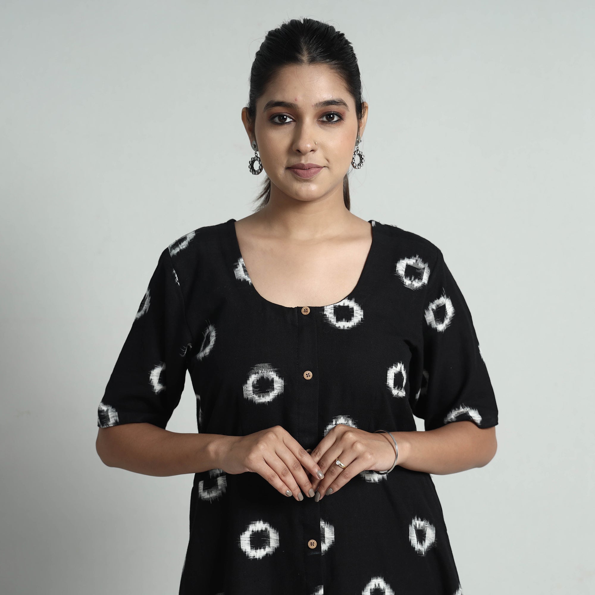 ITOKRI CASUALS Black - Pochampally Double Ikat Weave Cotton Dress - view 2