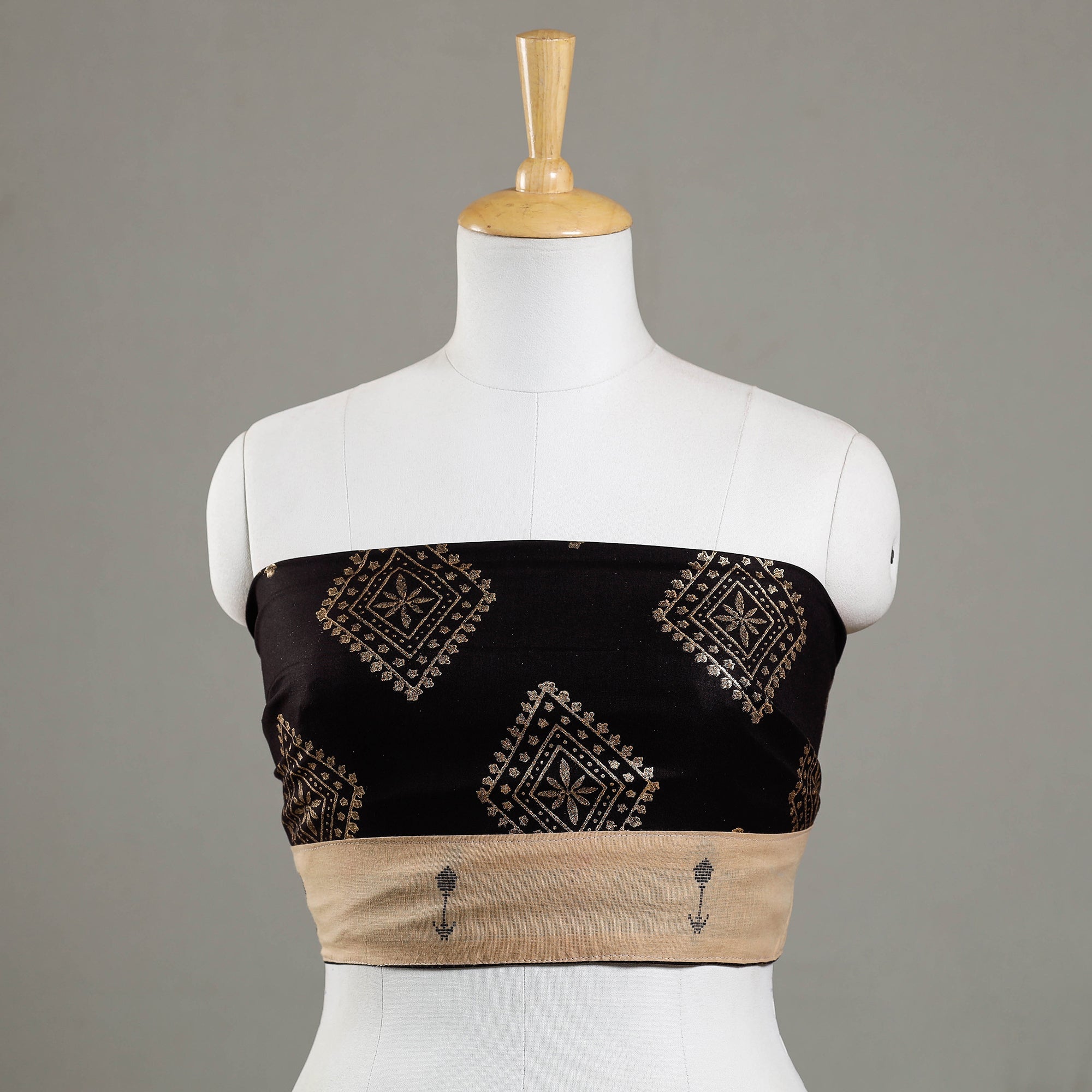NOORI BAZAR Black - Sanganeri Gold Block Printed Rayon Blouse Piece