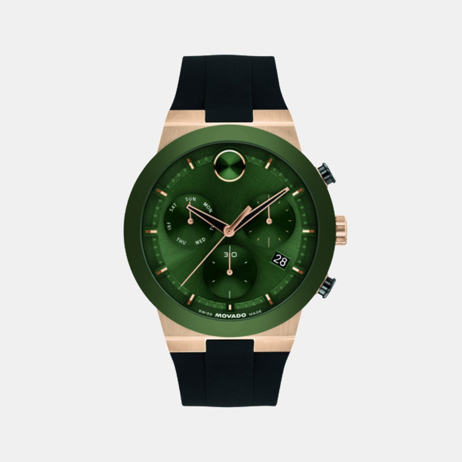 Movado Bold Fusion Men Quartz Green Dial Chronograph Silicone Watch 3601333