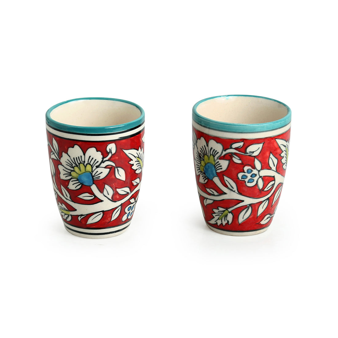 EXCLUSIVELANE 'Mughal Rims' Floral Handpainted Tea & Coffee Mugs In Ceramic (Set of 2) - view 2