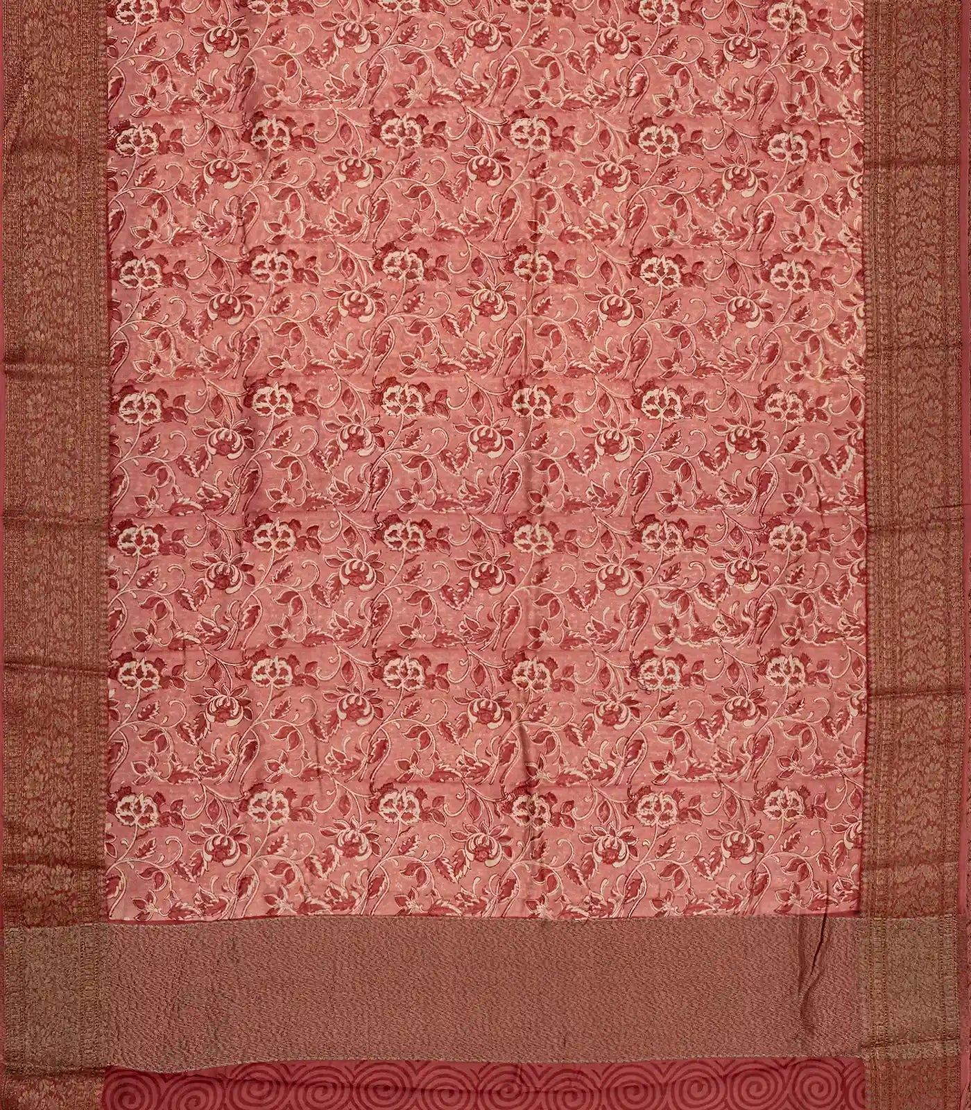 RmKV Dusty Pink Handloom Chanderi Cotton Saree With Printed Floral Motifs - view 2