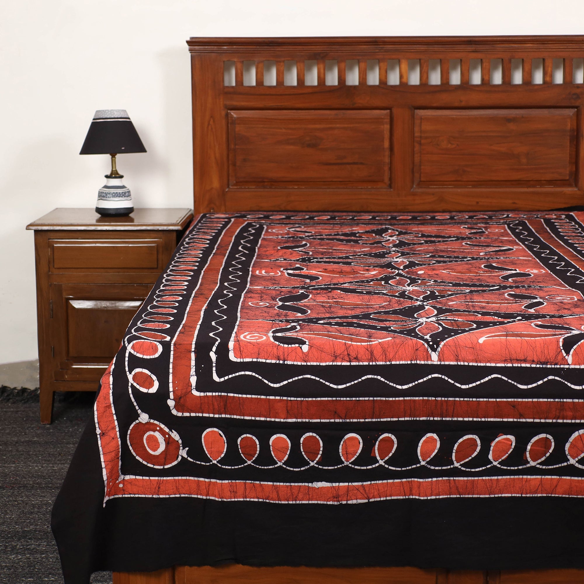 KACHCHH JI CHHAAP Black - Hand Batik Printed Cotton Single Bed Cover (96 x 59 in) 29
