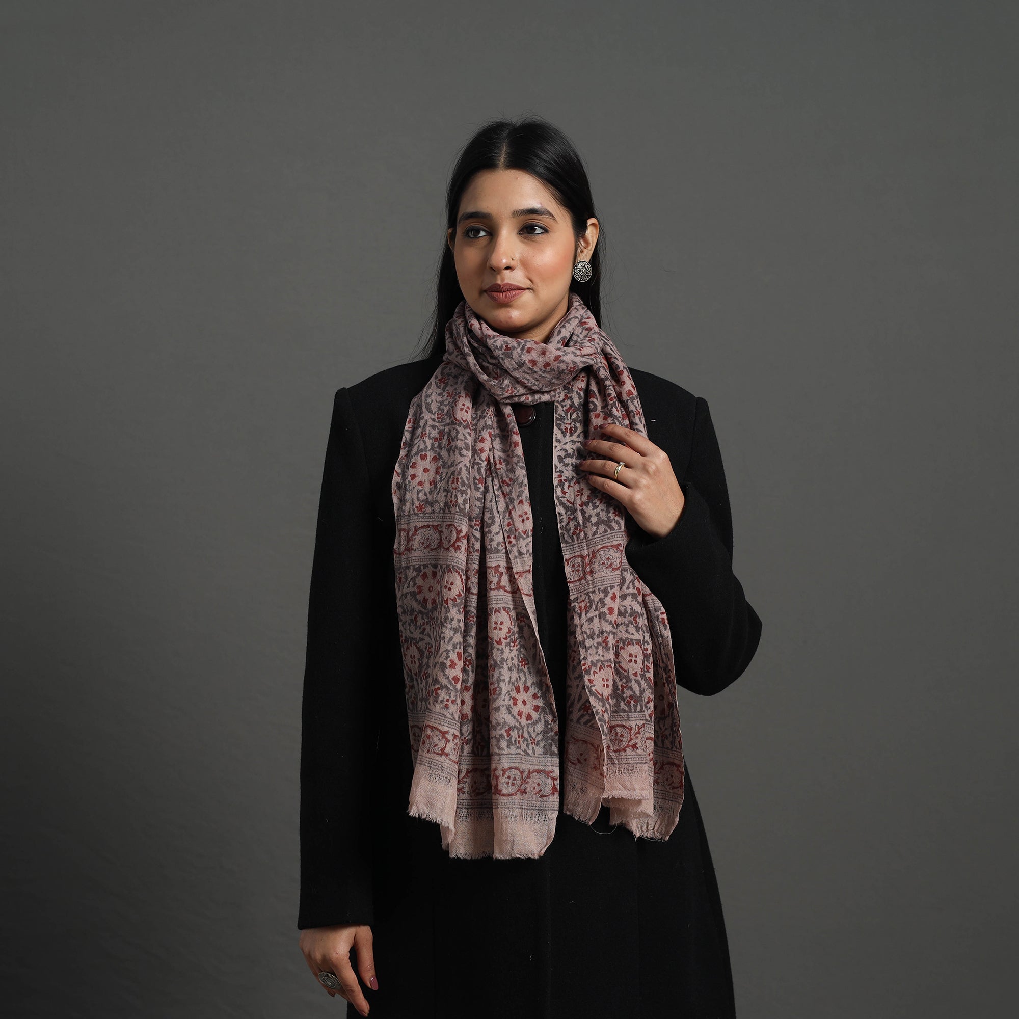 PITCHUKA SRINIVAS KALAMKARI PEDANA Black - Block Print Pedana Kalamkari Wool Stole 07 - view 2