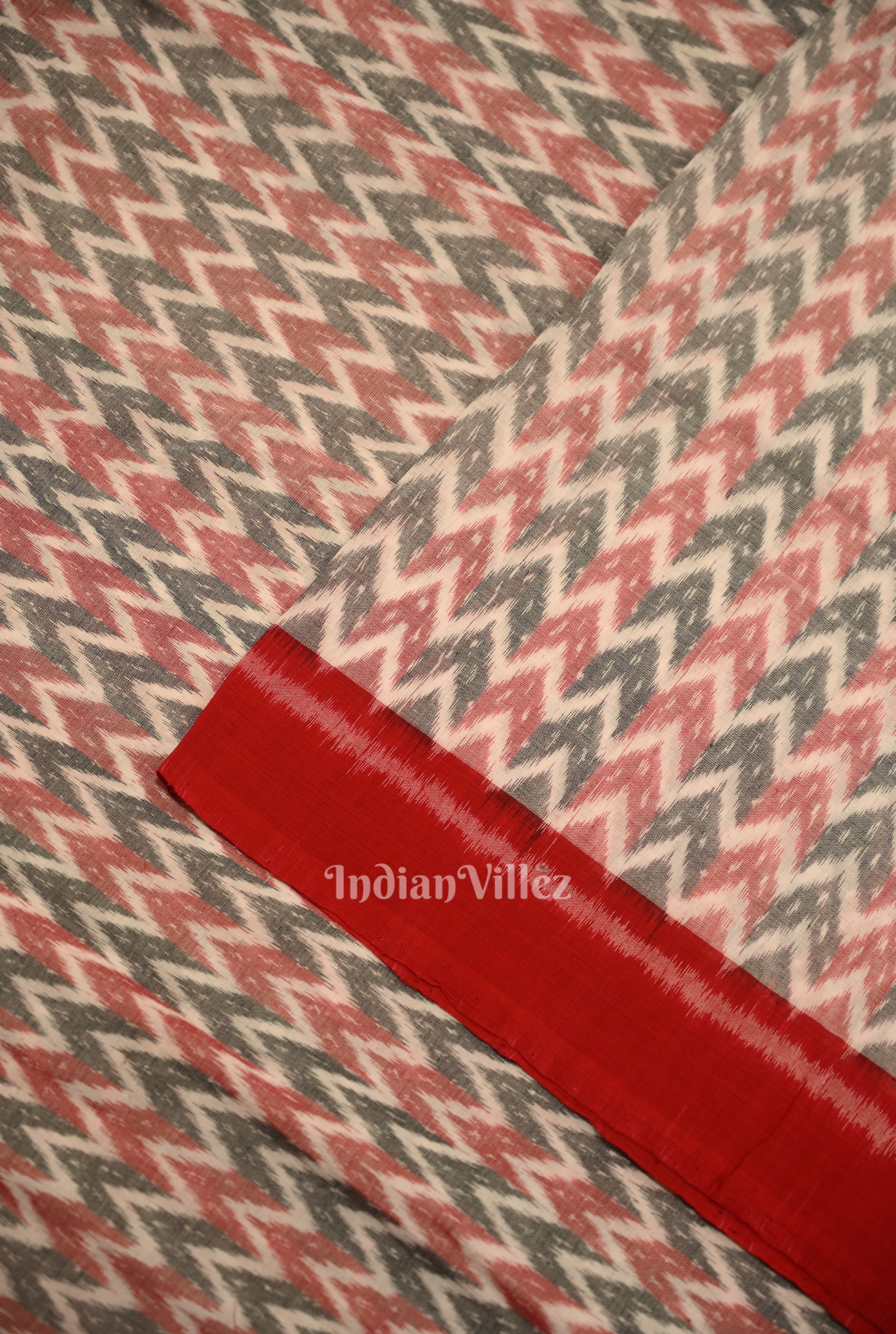 IndianVillèz White Red Odisha Ikat Cotton Fabric - view 2