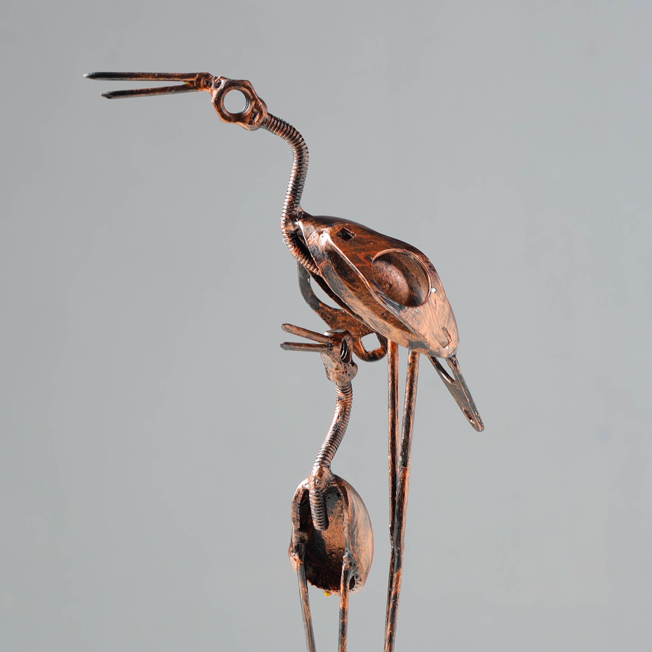 Bird Crane Mother with Child - Handmade Recycled Metal Sculpture by Debabrata Ruidas - view 2