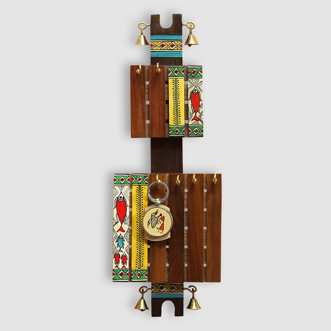 EXCLUSIVELANE 'In-Key-Geneous' Madhubani Handpainted Key Holder In Sheesham & Teak Wood (6 Hooks) - view 2