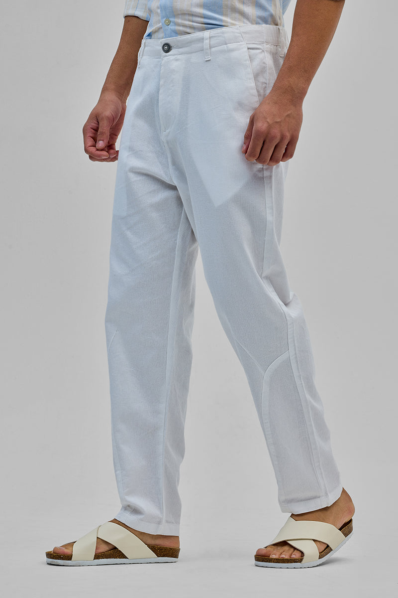 SNITCH White Textured Relaxed Fit Trousers