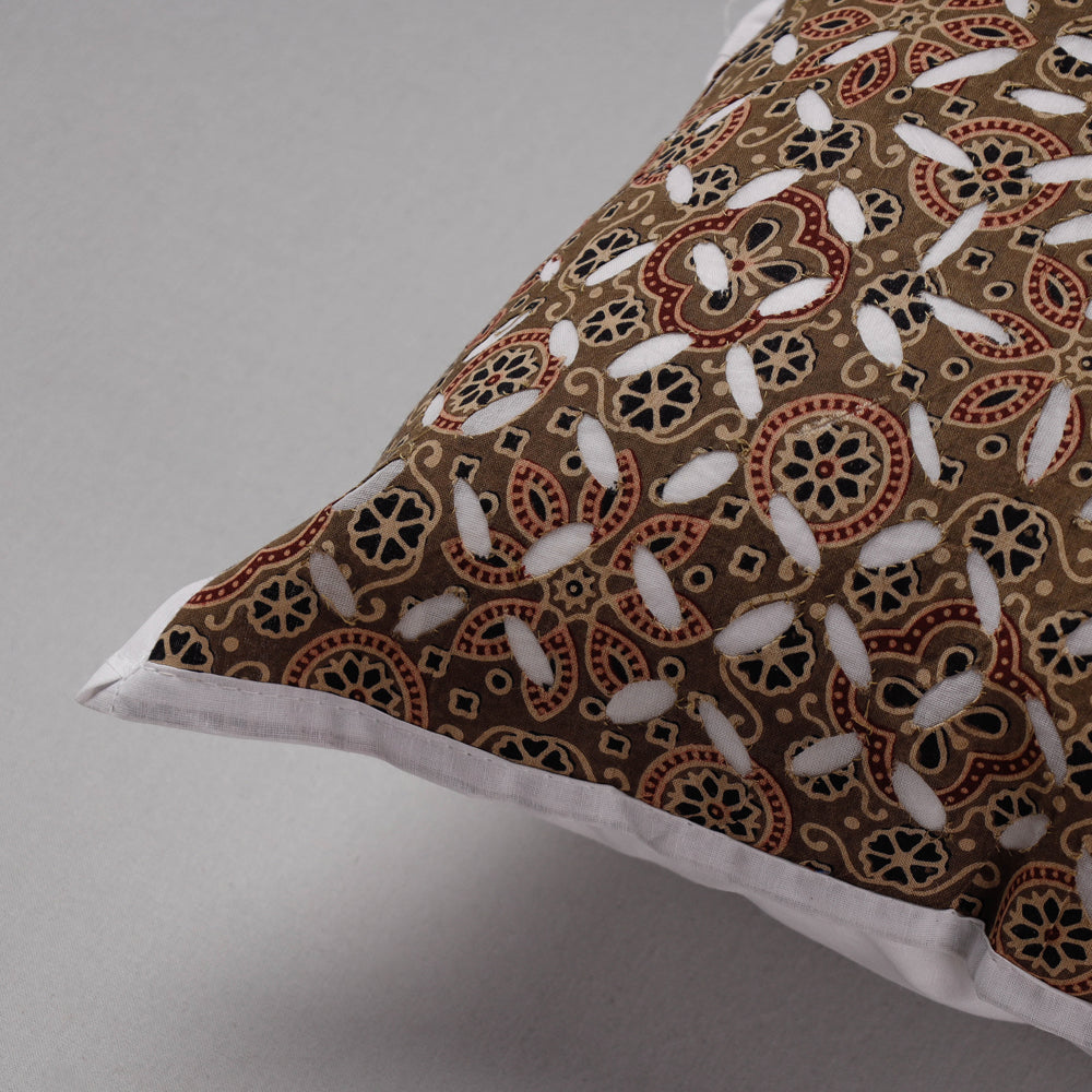 SHADES OF MARUDHARA Brown - Cutwork Cotton Applique Cushion Cover (16 x 16 in) - view 2