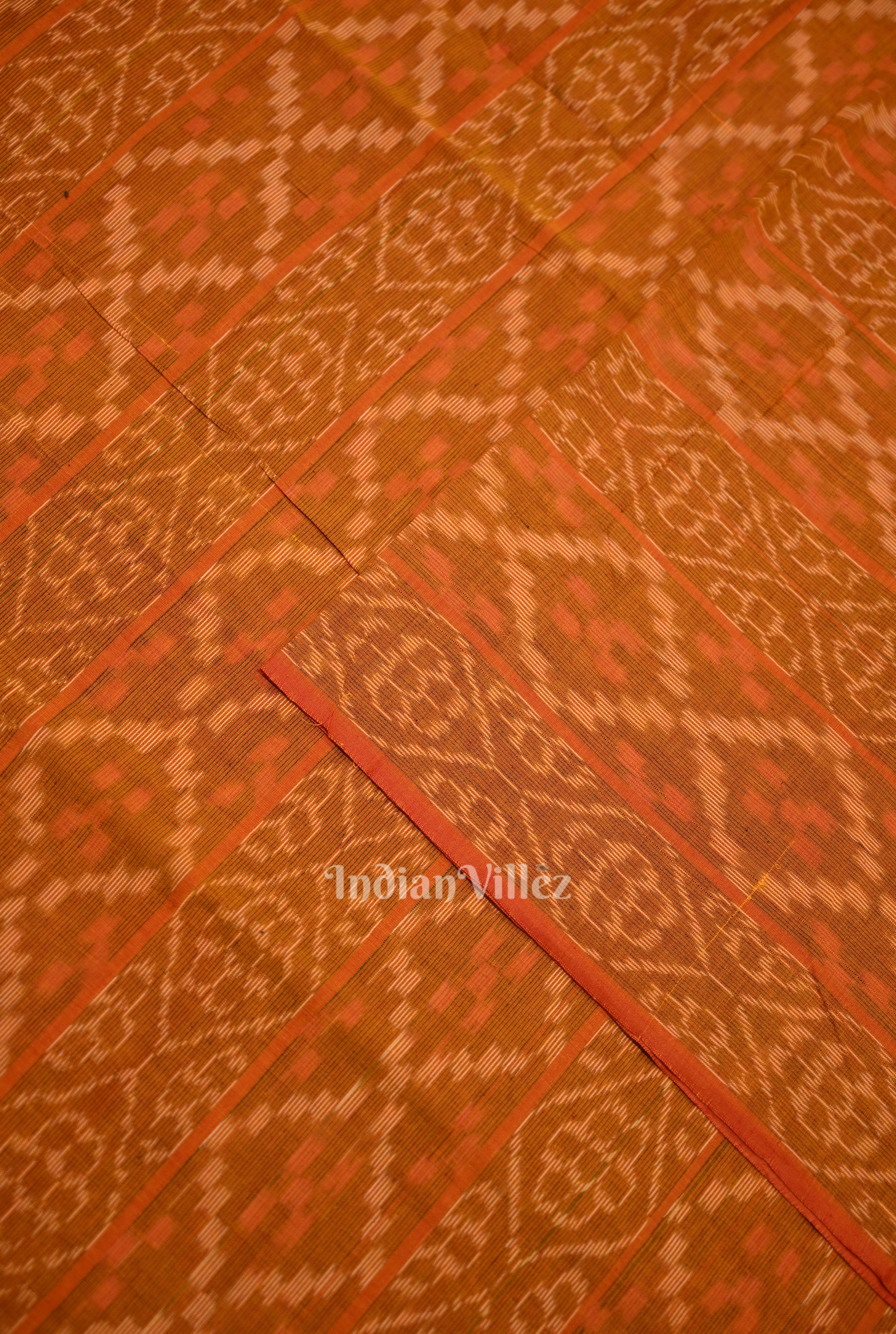 IndianVillèz Orange Flower Pasapali Sambalpuri Odisha Ikat Cotton Fabric - view 2
