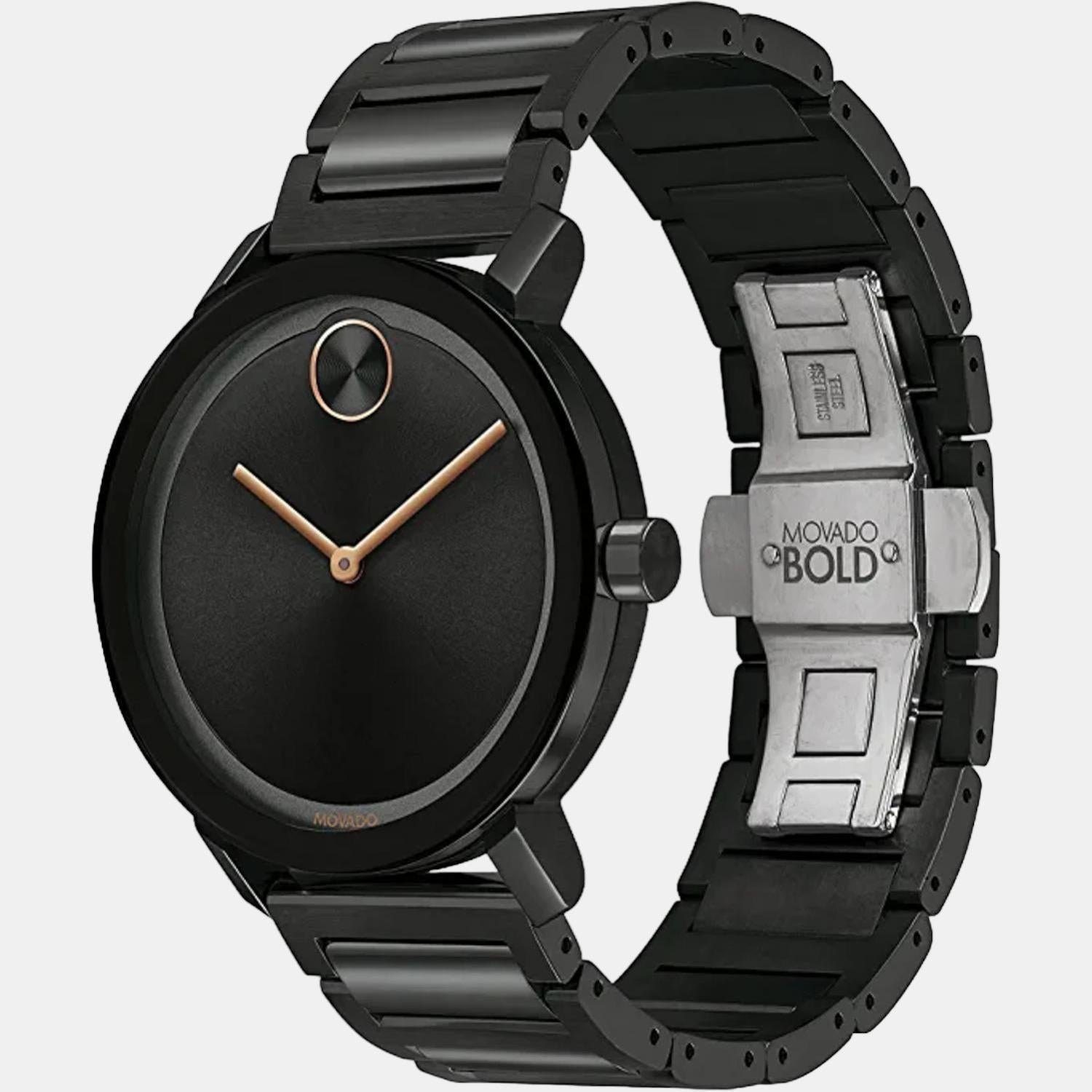 Movado Bold Evolution Men Quartz Black Dial Analog Stainless Steel Watch 3600752 - view 2