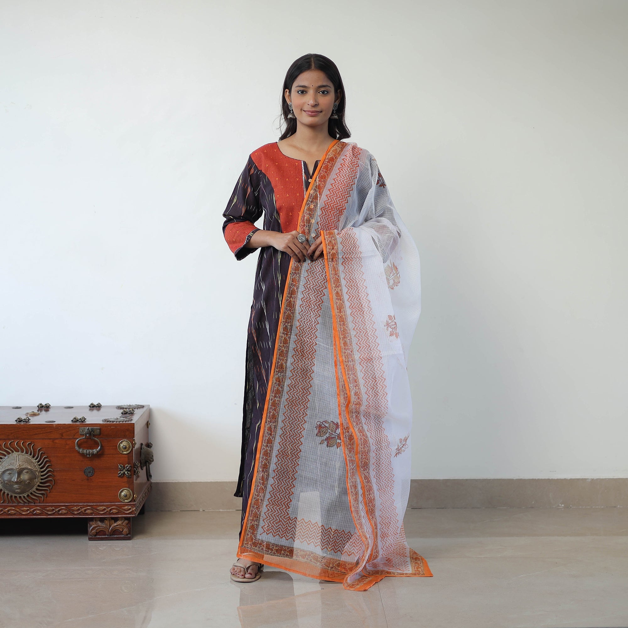 ITOKRI CASUALS Black - Handloom Cotton Pochampally Ikat Kurta Set with Dupatta 03 - view 2
