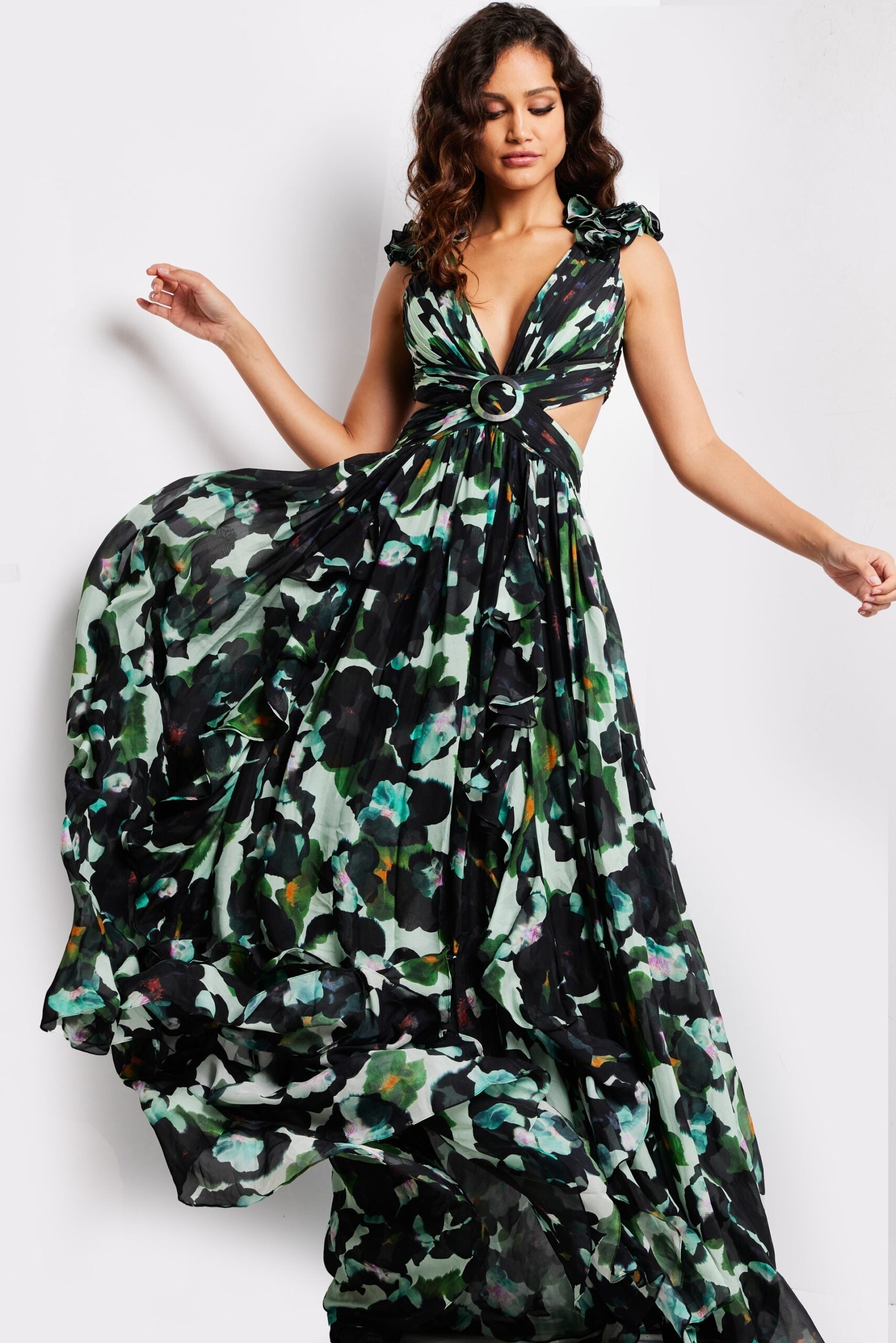 Print Sleeveless A-line Slit Gown by Jovani 39420 - view 4