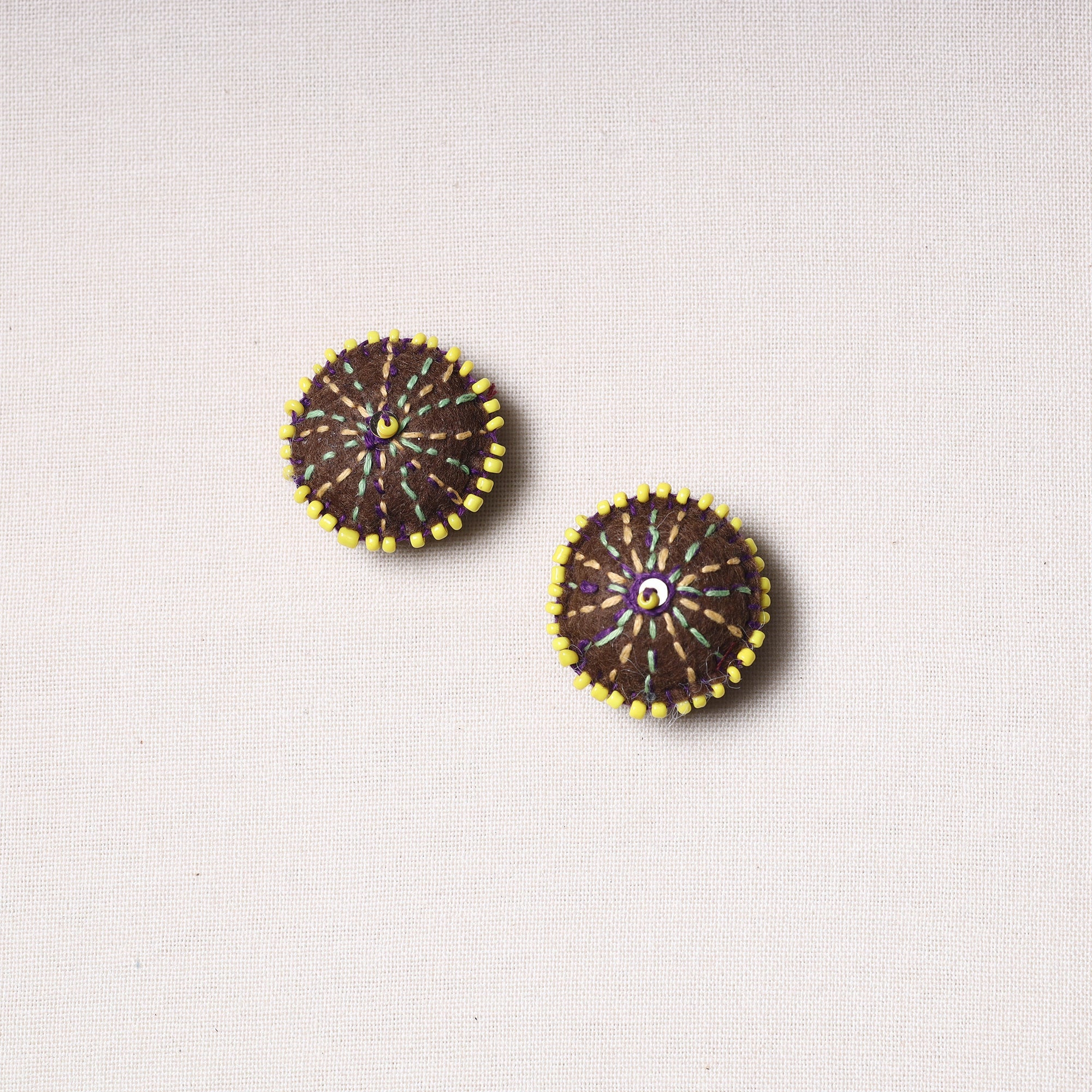 Felt beadwork buttons – WITH LOVE BY KANIKA Bakhiya Hand Embroidered Felt & Beadwork Buttons (Set of 2)