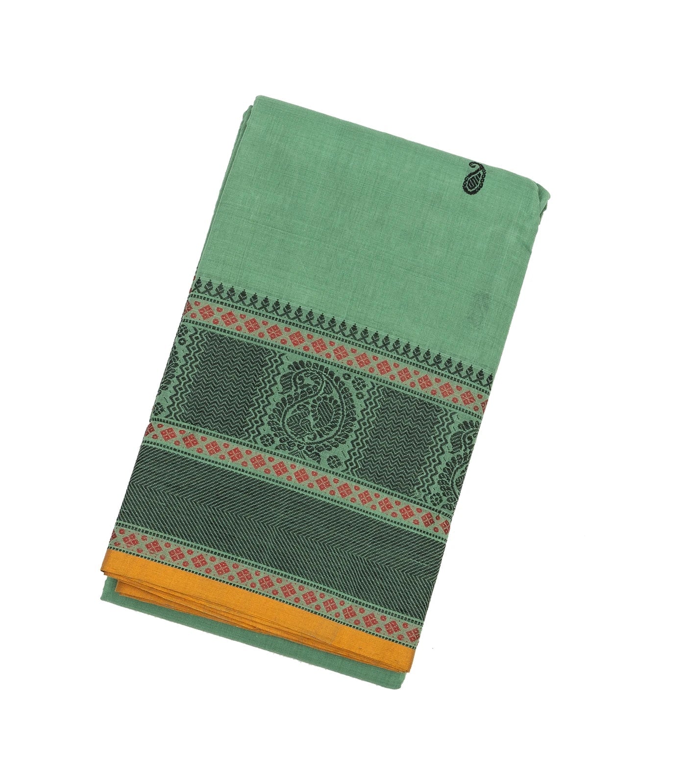 RmKV Shadow Green Handloom Kanchi Cotton Saree With Mango Buttas.