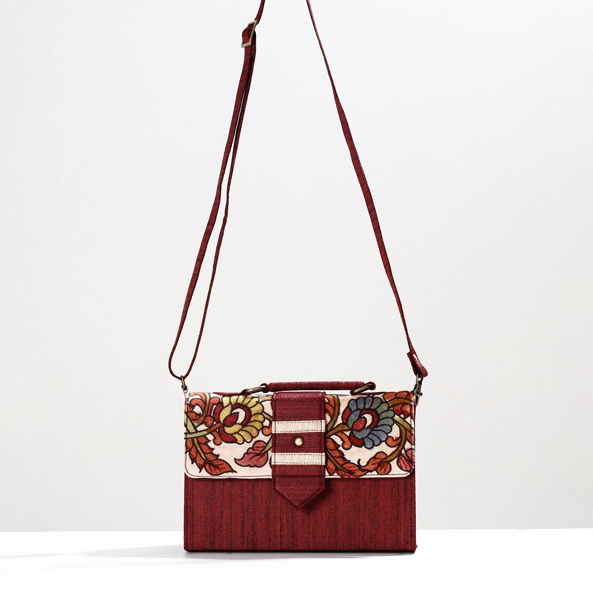 DWARAKA PLUS Brown - Handpainted Kalamkari Natural Dyed Ghicha Silk Sling Bag