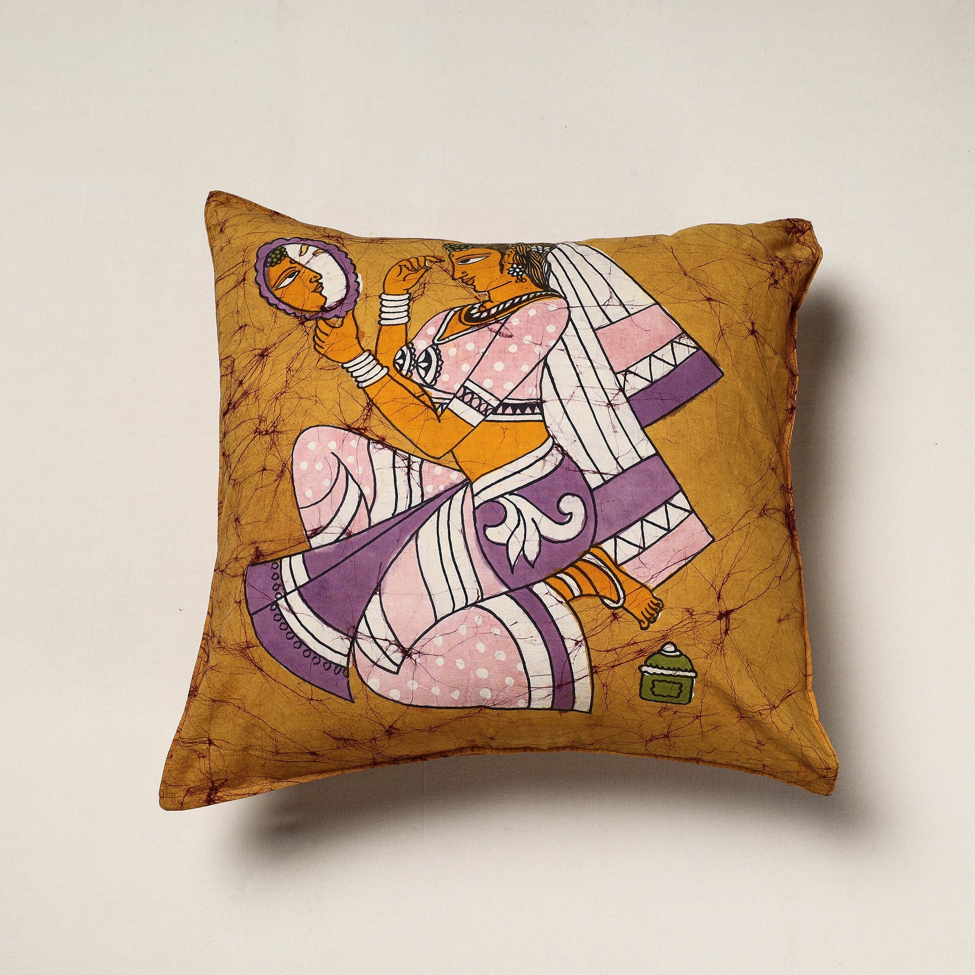 KACHCHH JI CHHAAP Brown - Hand Batik Printed Pure Cotton Cushion Cover (18 x 18 in)