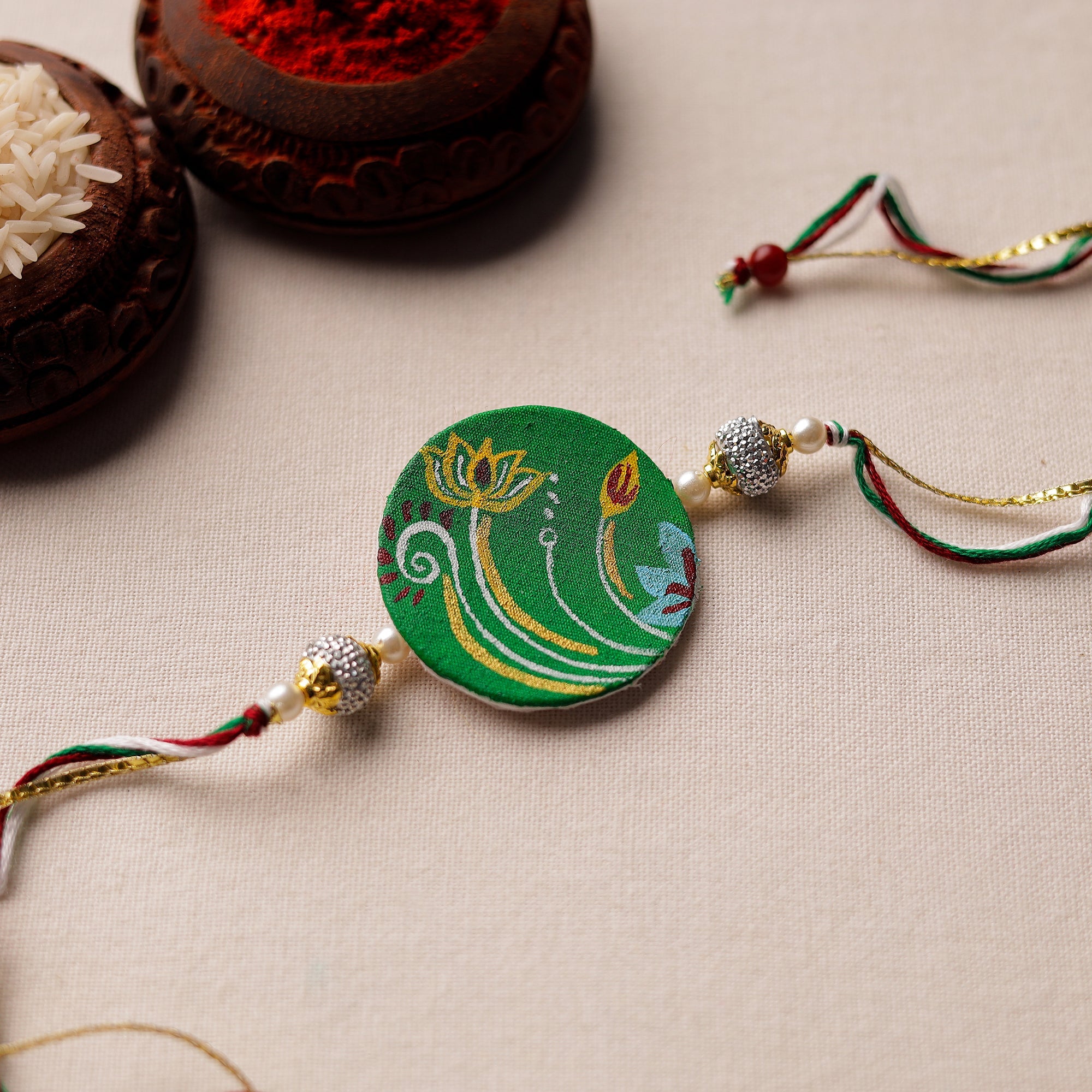 KHUSHBASH - HAPPY LOOM OF EAST Bishnupur Handpainted Fabric Rakhi 11