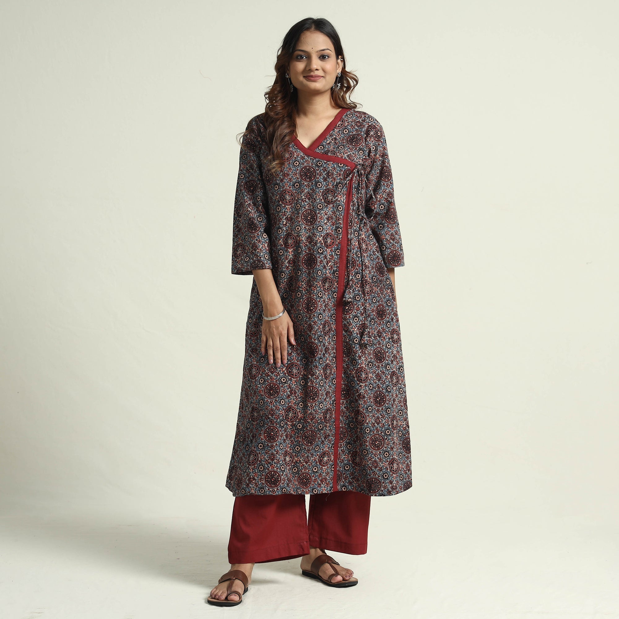 ITOKRI CASUALS Blue - Block Print Cotton Flared Ajrakh Kurta with Palazzo Set