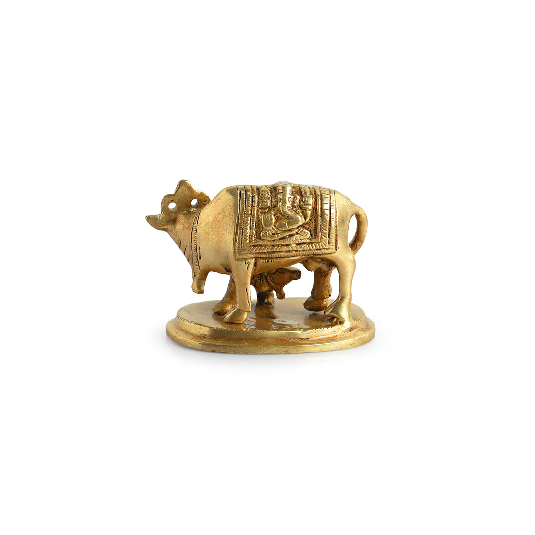 EXCLUSIVELANE 'Kamdhenu Cow With Calf' Brass Showpiece Idol (Hand-Etched, 0.3 Kg) - view 4