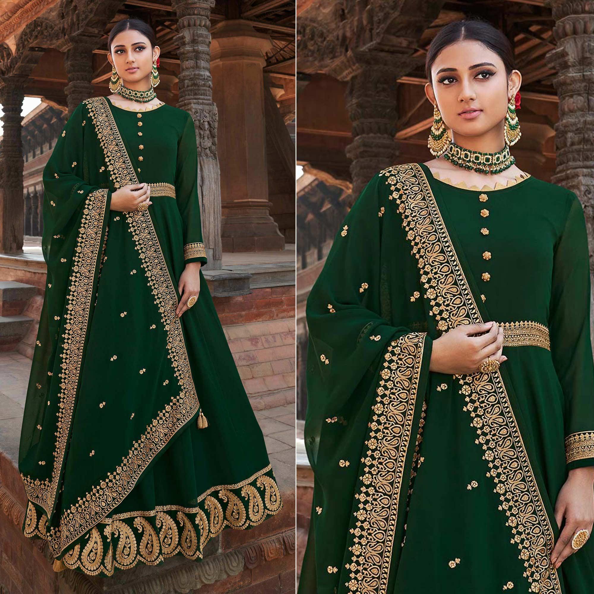 Green gowns – BlackTree green-party-wear-embroidered-georgette-gown-138519