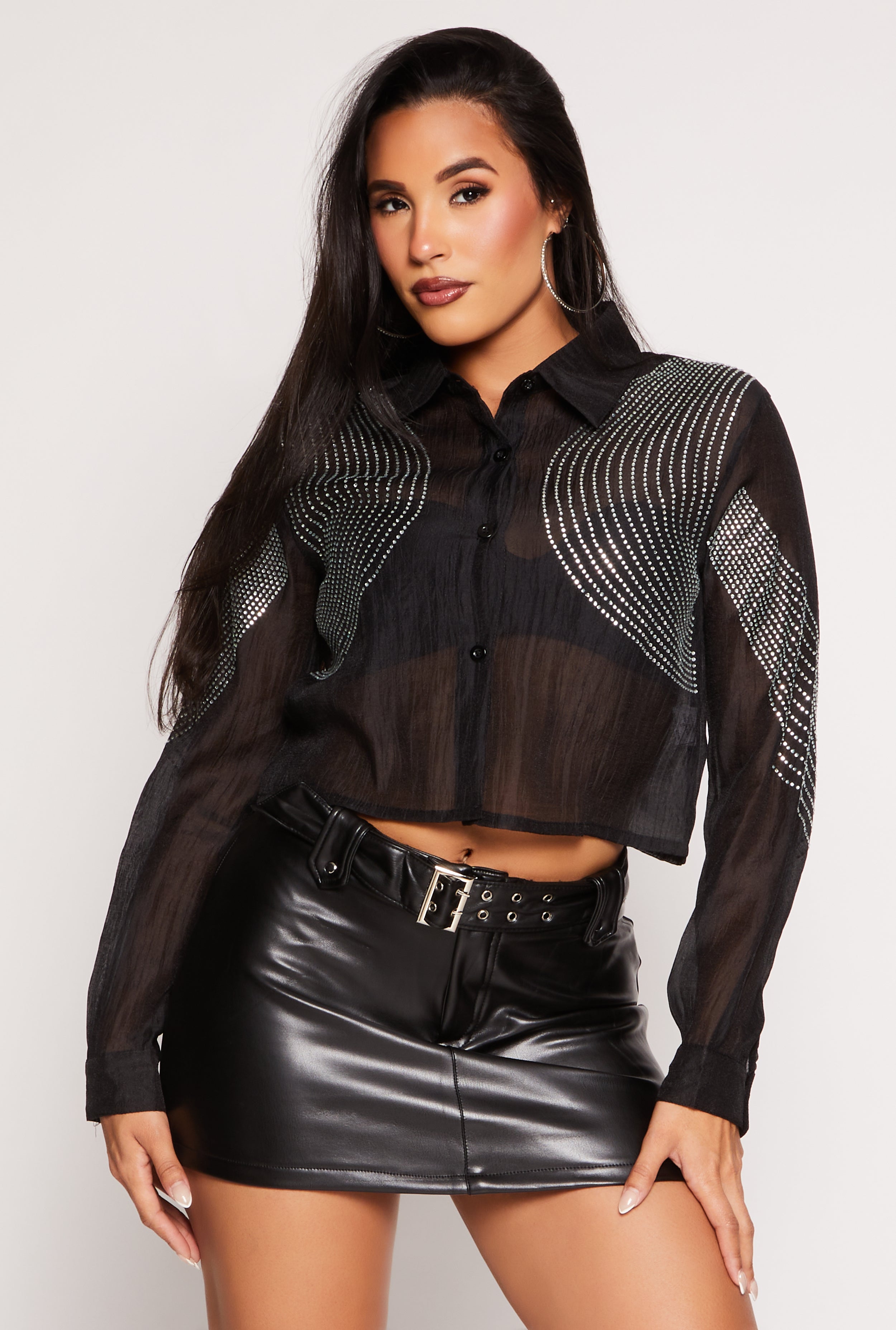 Rainbow Shops Organza Rhinestone Studded Crop Top