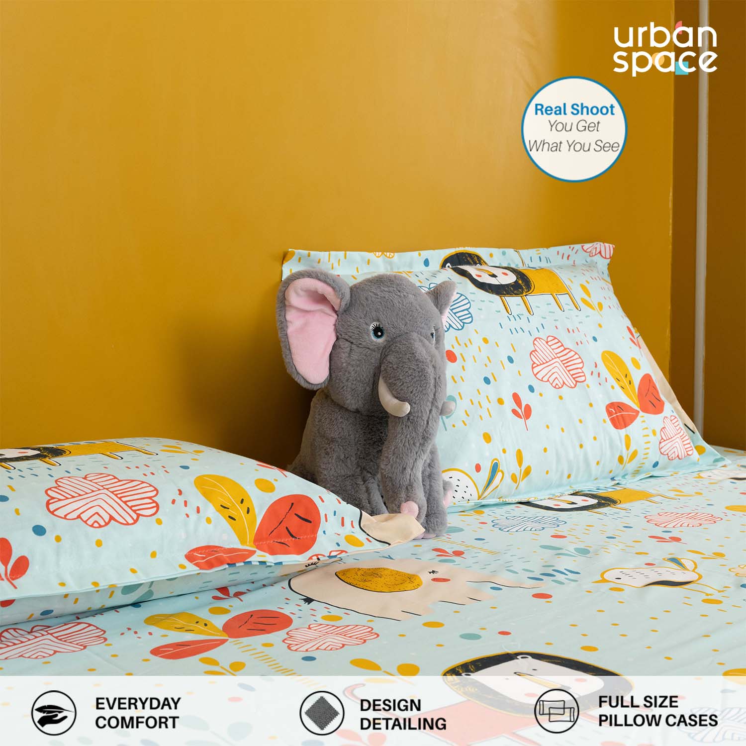 Urban Space -Home Furnishing Store Serene 200 TC 100% Cotton Bedsheet with Pillow Covers - Lion King Sky Blue - view 4