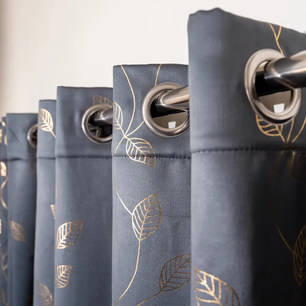 Urban Space -Home Furnishing Store Gold Foil Printed 80-85% Blackout Curtains - Pack of 1 - Leaf- Grey - view 3