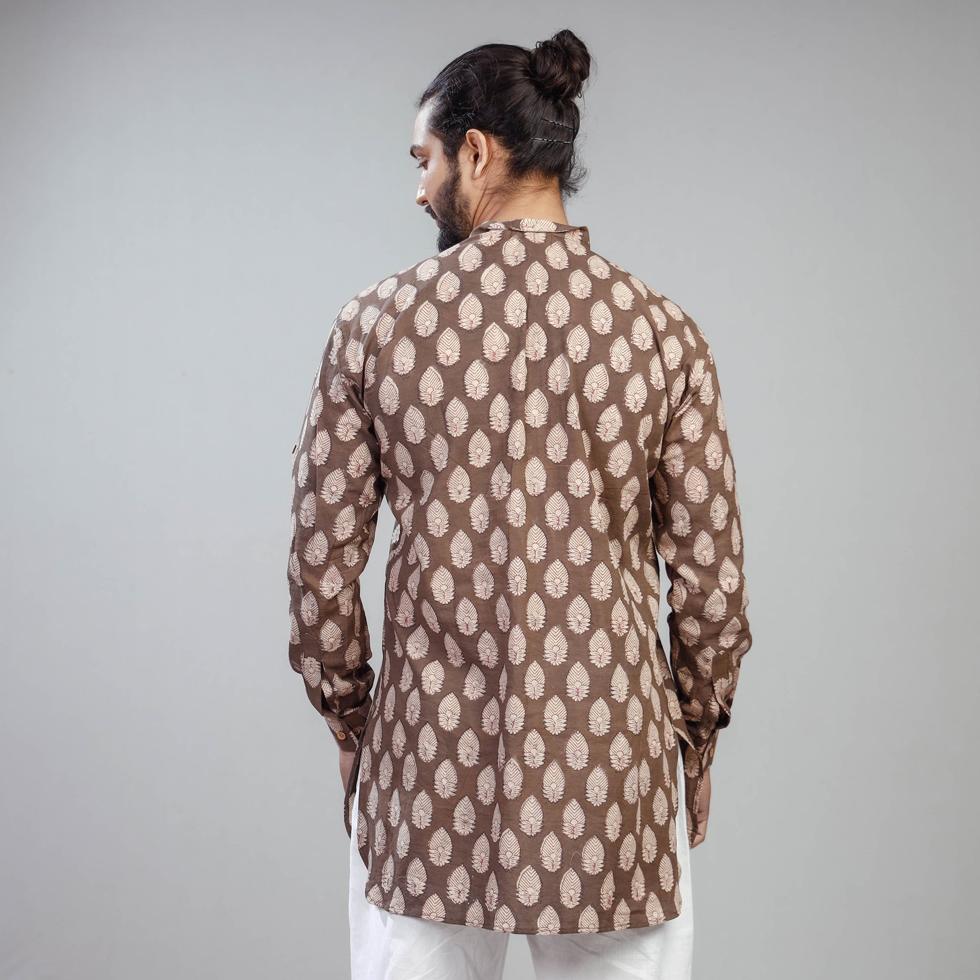 ITOKRI CASUALS Brown - Akola Block Printed Cotton Men Short Kurta - view 5
