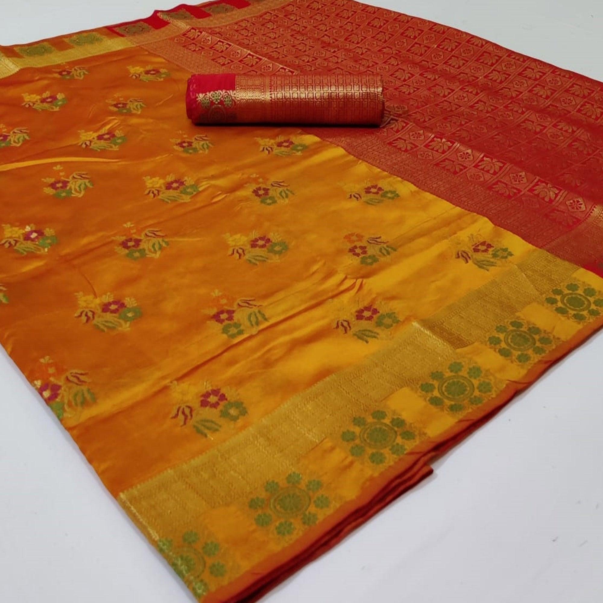 Peachmode Glorious Yellow Colored Festive Wear Woven Silk Saree