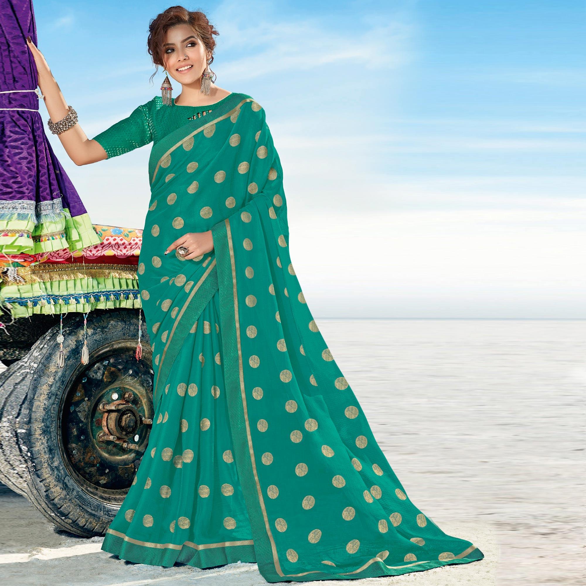 Peachmode Light Blue Casual Wear Printed Chiffon Saree