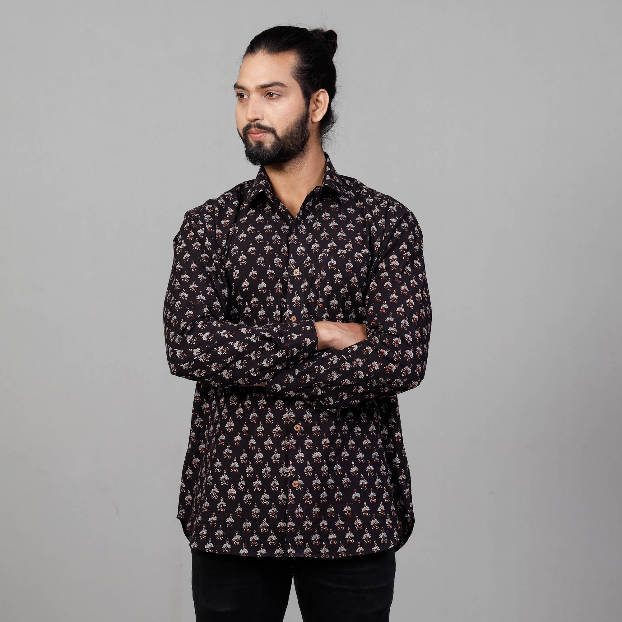 ITOKRI CASUALS Black - Ajrakh Block Printed Cotton Men Full Sleeve Shirt