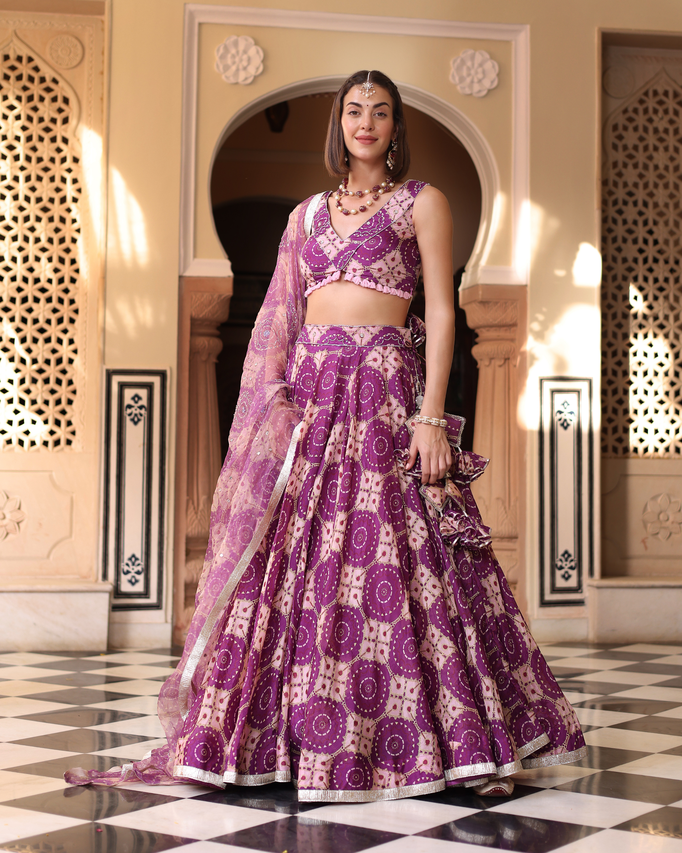 Aachho Lavender Printed Satin Lehenga Set – Women's - view 3