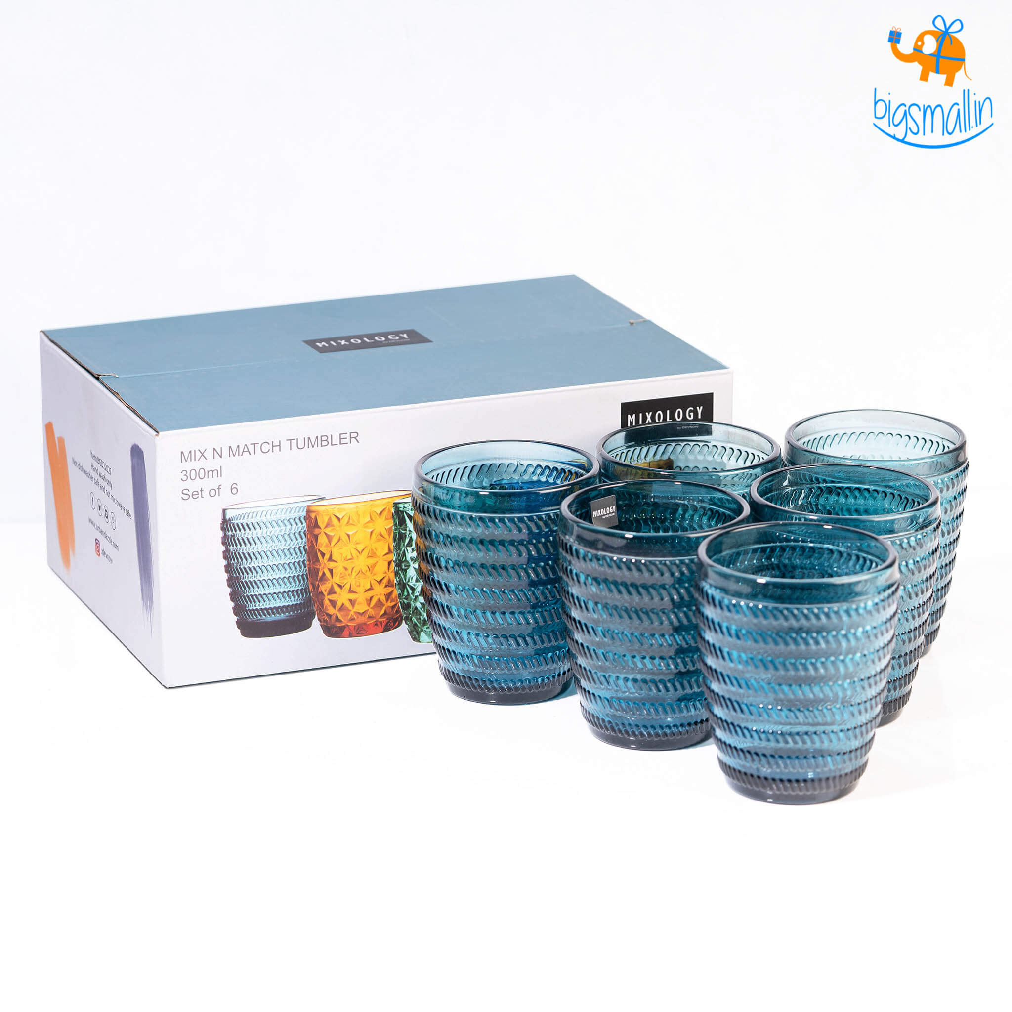 Devnow Crystal Blue Textured Glasses - Set of 6 - view 9