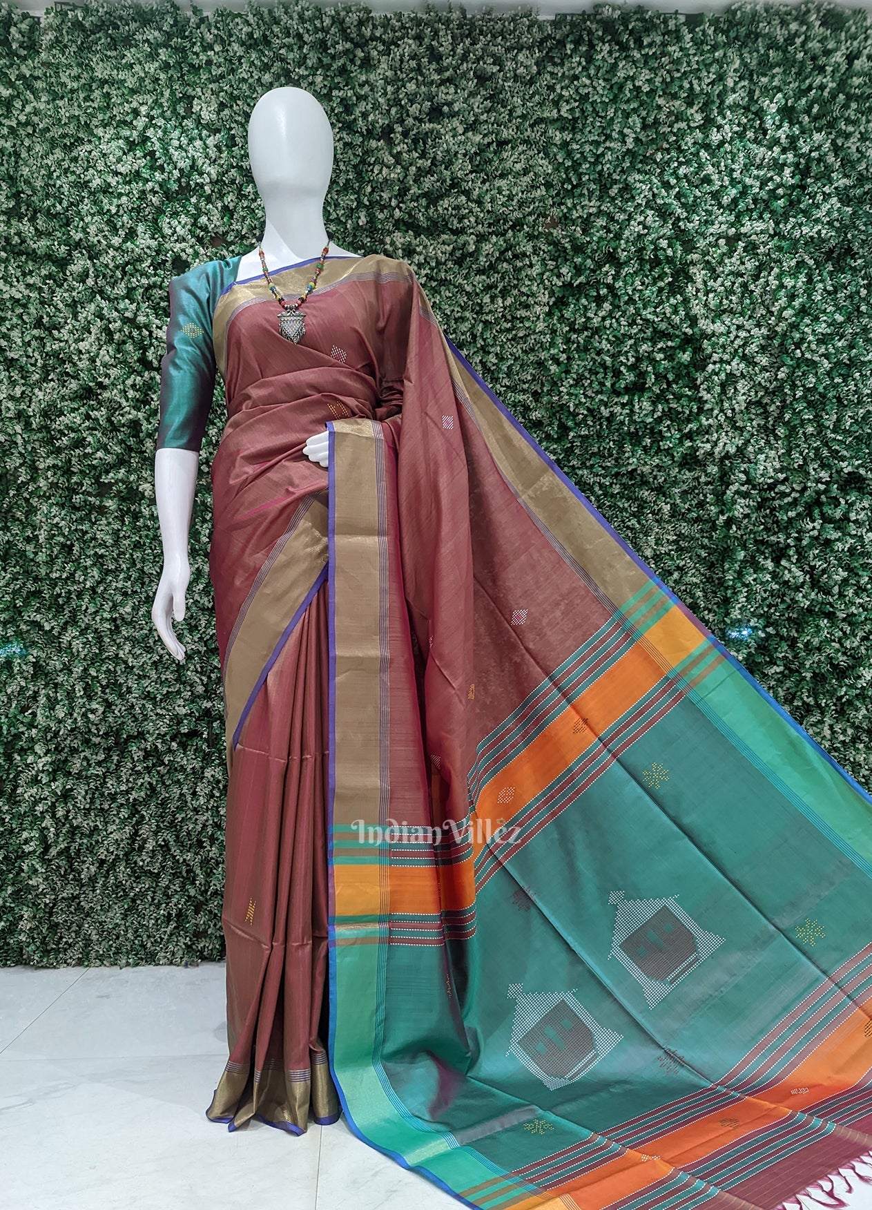 IndianVillèz Multi Colour Dual Tone Pure Bishnupuri Silk Saree