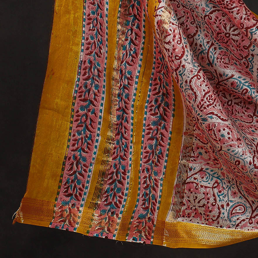 ARTISAN HAND BLOCK PRINTS 3pc Sanganeri Block Printed Maheshwari Silk Suit Material Set - view 4