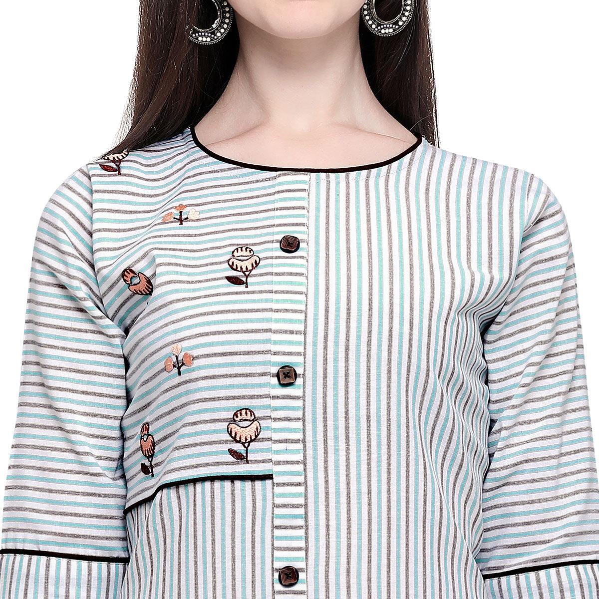 Peachmode Seller Intricate White Colored Casual Wear Embroidered Cotton Kurti-Palazzo Set - view 5