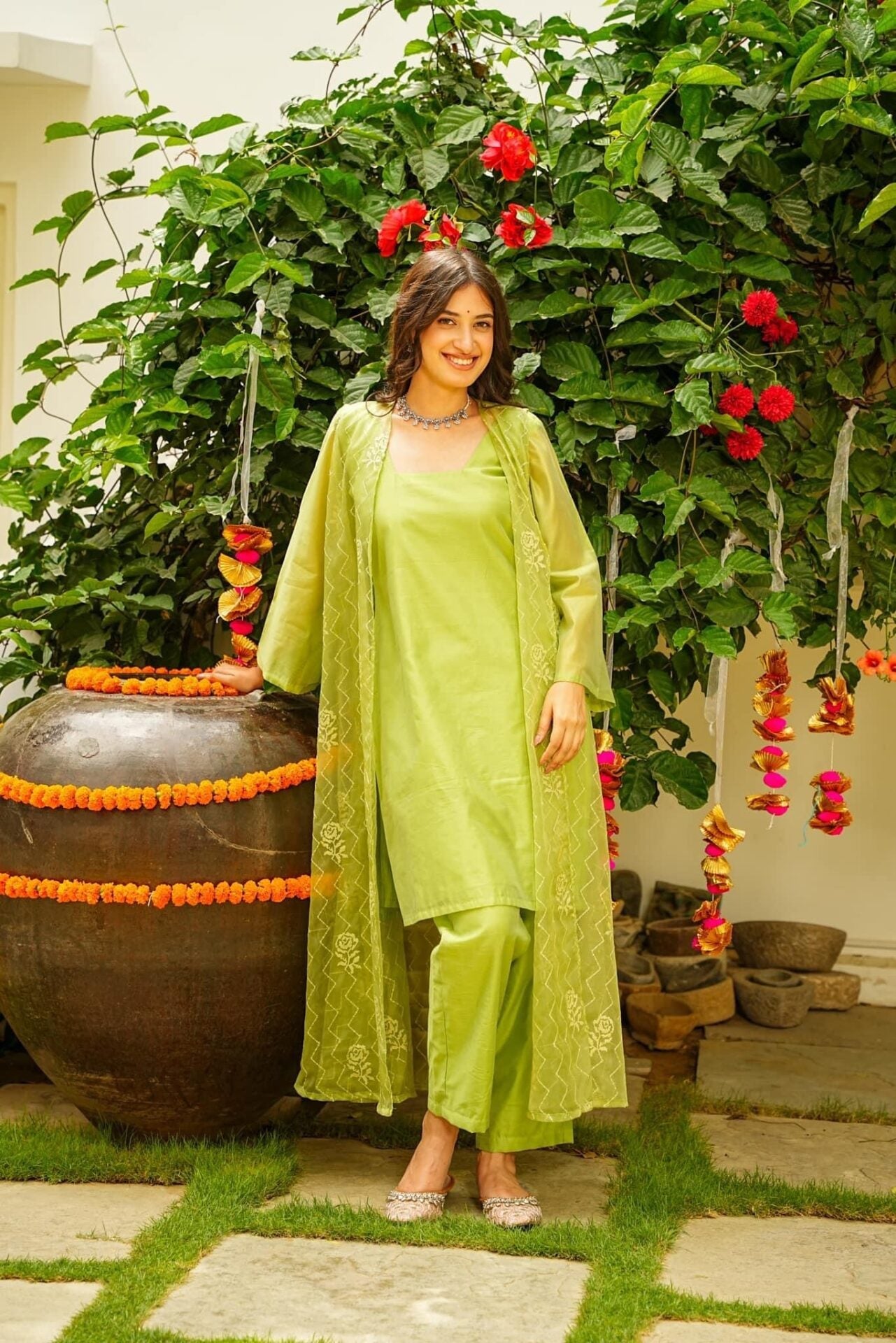 Idaho-o Apple Green Kurta Jacket Set - view 4