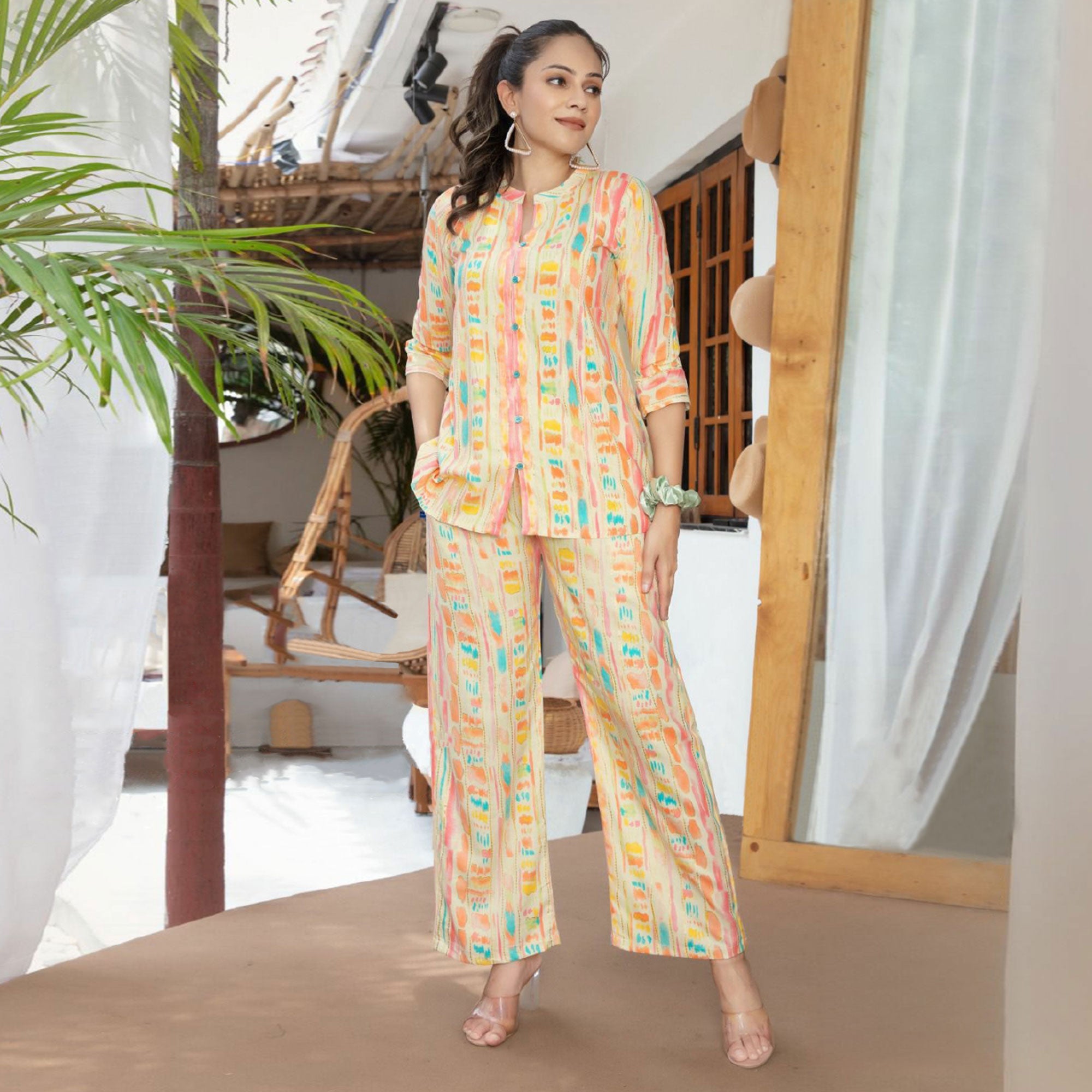 Peachmode Seller Multicolor Foil Printed Rayon Co Ord Set